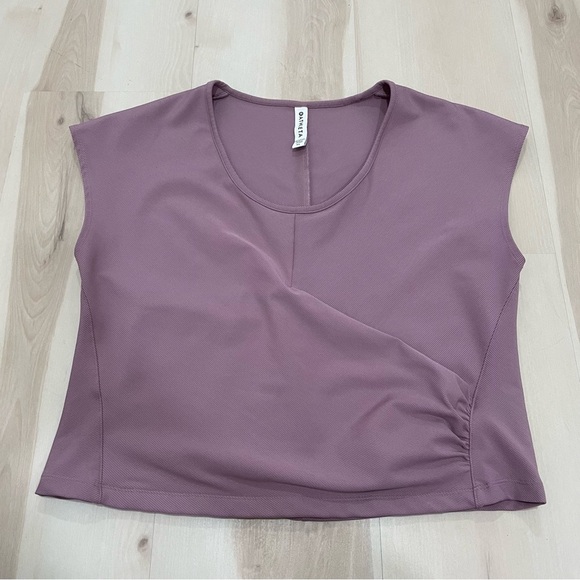 Athleta Bayview Ribbed Flora Mauve Faux Wrap Cap Short Sleeve Stretch SzXL - Picture 3 of 16